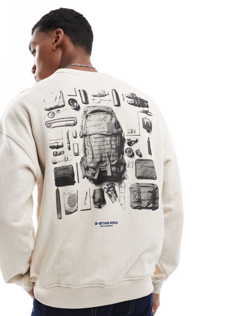 G-Star sweatshirt in off white with back print G-Star Raw