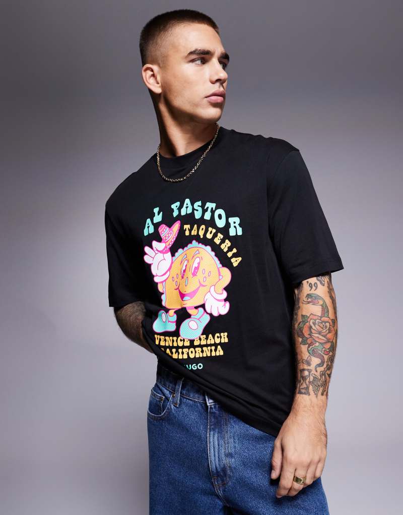 HUGO BLUE taco print t-shirt in black Hugo Blue