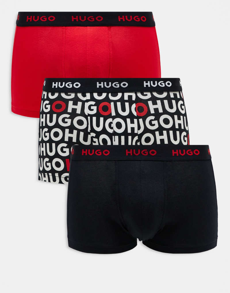 HUGO Bodywear 3-pack briefs in black and red with design print Hugo Red