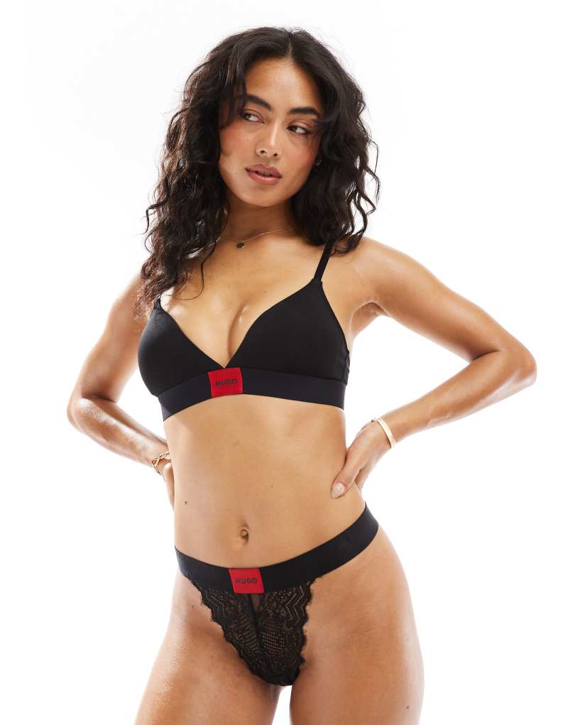 Hugo Bodywear red label lace thong in black Hugo Red