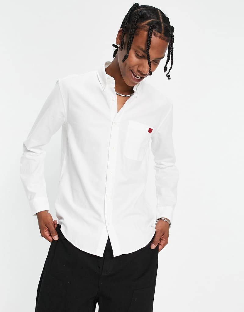 HUGO Evito slim fit long sleeve shirt in white Hugo Red