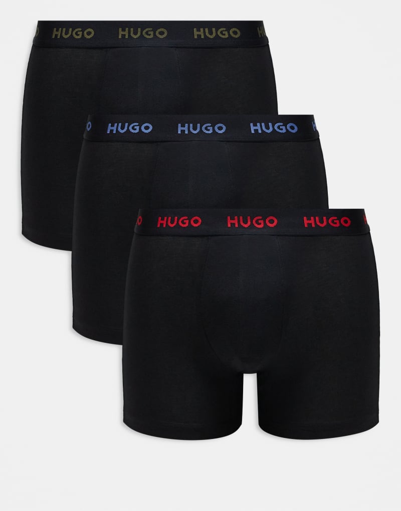 HUGO Bodywear 3-pack boxer briefs in black with logo waistband Hugo Red