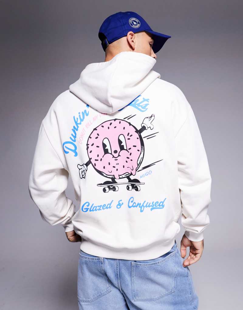 HUGO BLUE Namiko hoodie with donut print in off white Hugo Blue