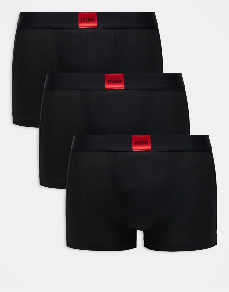 HUGO Bodywear 3-pack trunks in black with front red label logo  Hugo Red