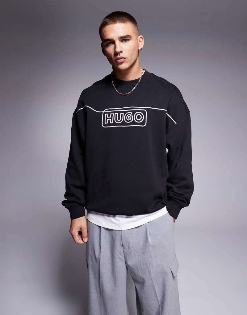 HUGO Blue Noideryos loose fit sweatshirt with line logo in black Hugo Blue