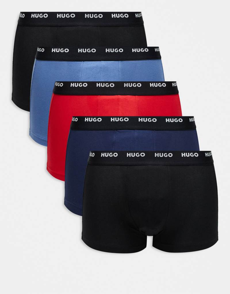 HUGO Bodywear 5-pack trunks in black, blue and red  Hugo Red