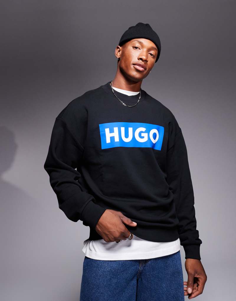 HUGO BLUE Niero central logo sweatshirt in black Hugo Blue