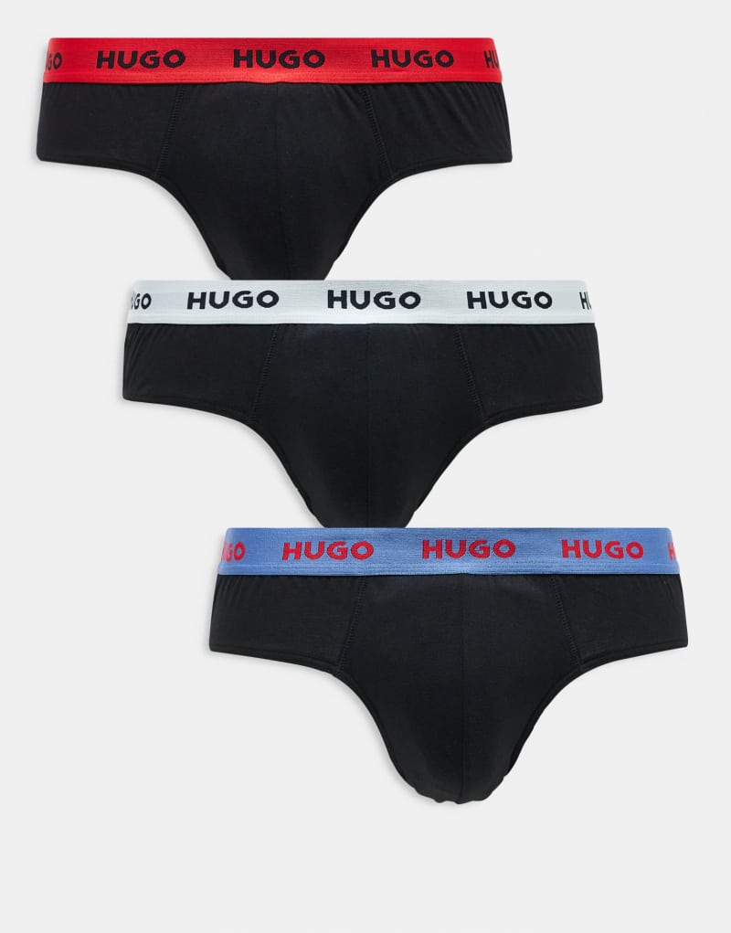 HUGO Bodywear 3-pack hip briefs in black with contrast waistbands Hugo Red