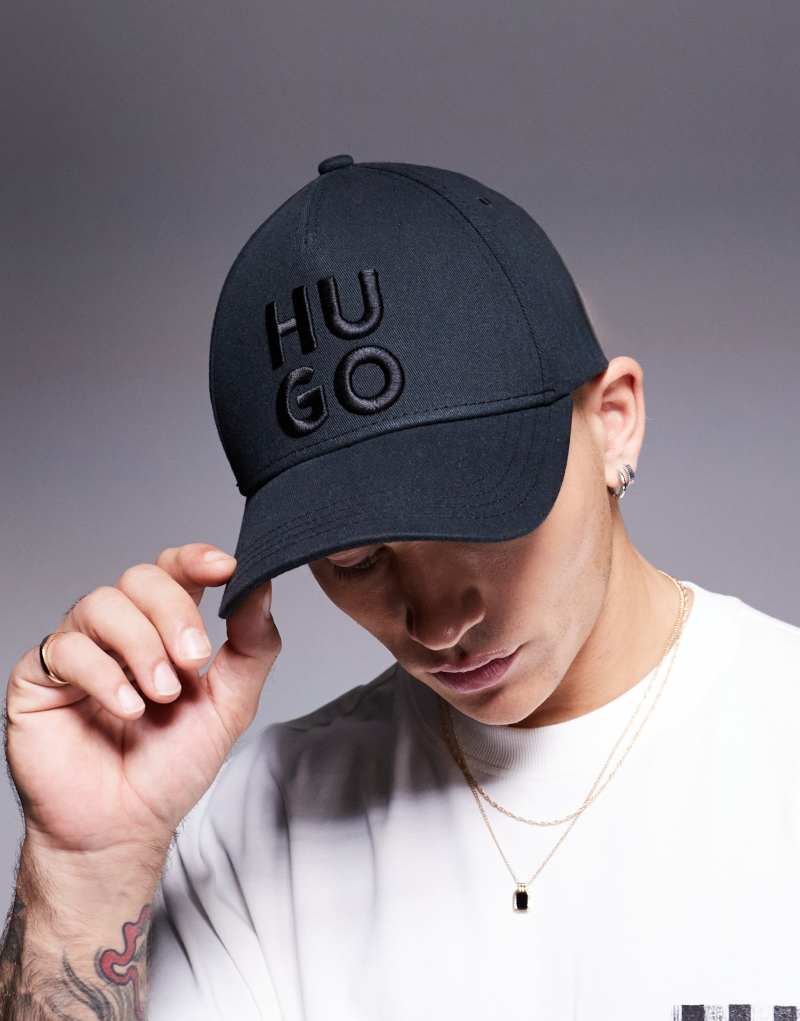 HUGO Red Jude stacked logo baseball cap in black Hugo Red