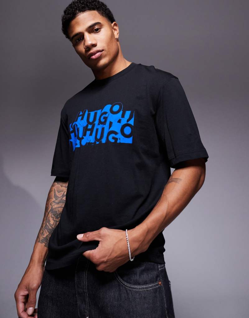 HUGO BLUE Nafralo scattered logo t-shirt in black Hugo Blue