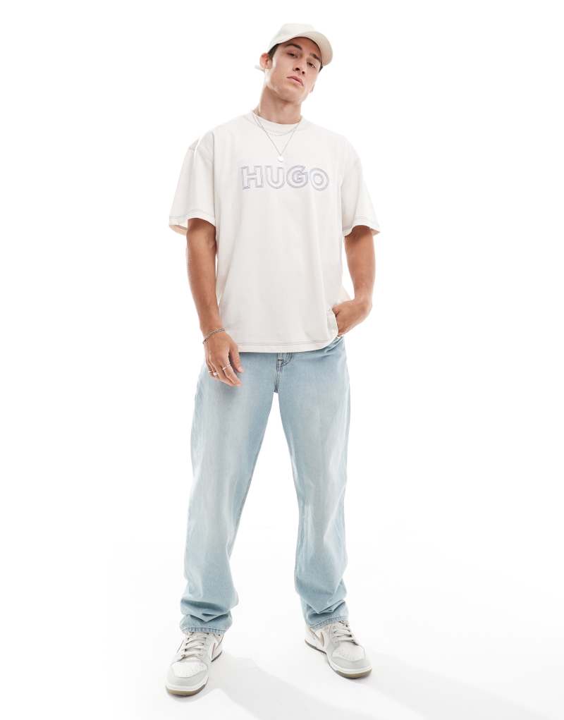 HUGO Blue nitlogo oversized t-shirt in white Hugo Blue