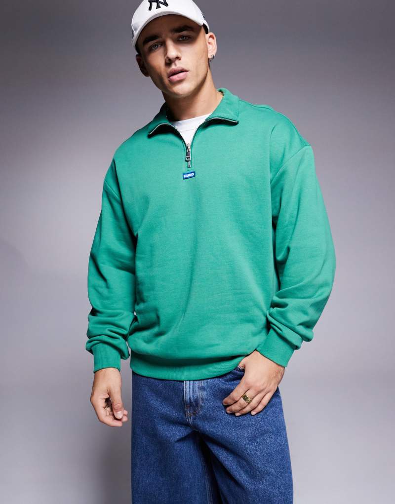 HUGO Blue neeler half zip sweatshirt in green Hugo Blue