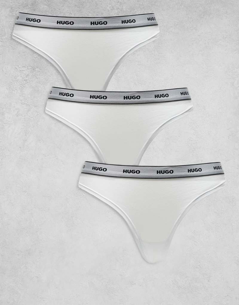 HUGO Bodywear 3 pack thongs in white with logo waistband Hugo Red