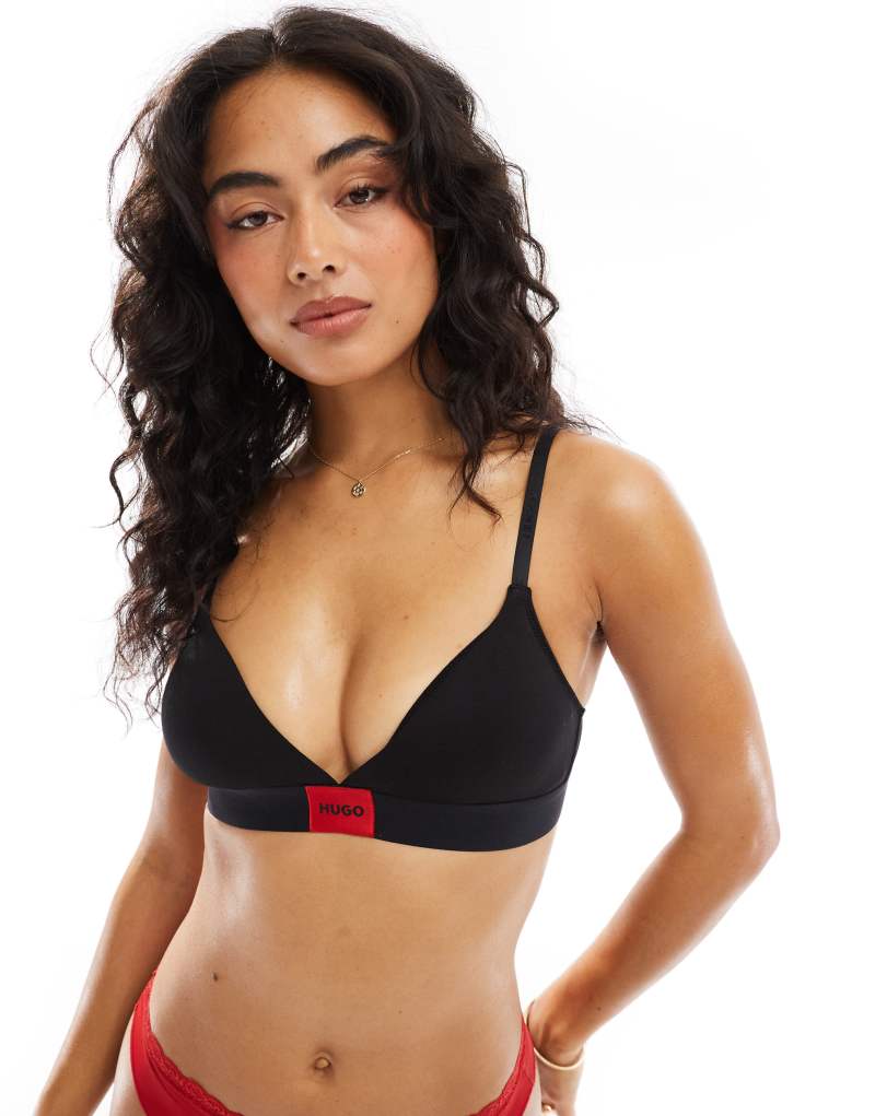 HUGO Bodywear red label triangle bra in black Hugo Red