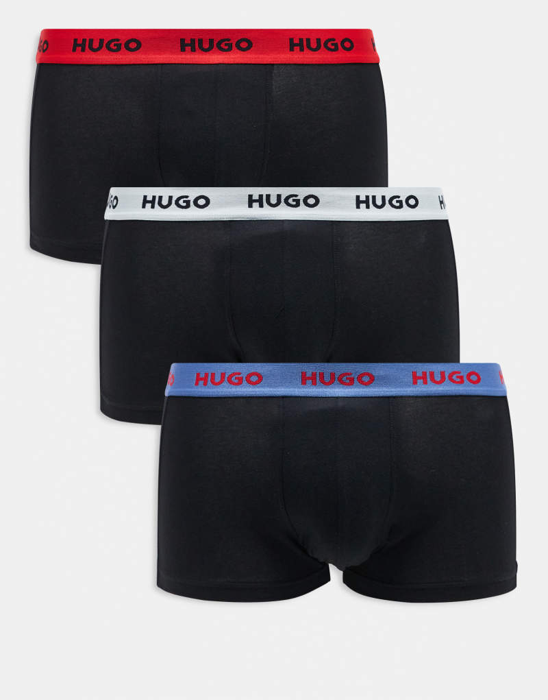 HUGO Bodywear 3-pack trunks in black with contrasting color logo waistbands Hugo Red