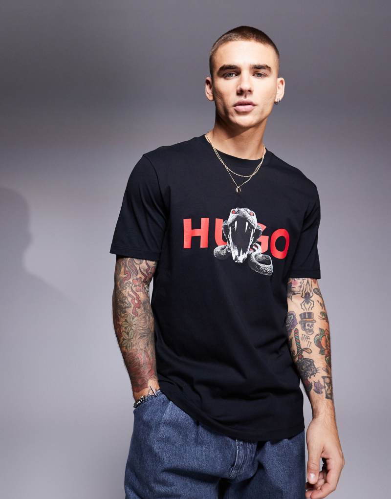 HUGO Red deyladec snake graphic T-shirt in black Hugo Red