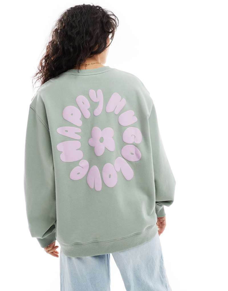 HUGO Blue oversized crewneck sweatshirt in light green Hugo Blue