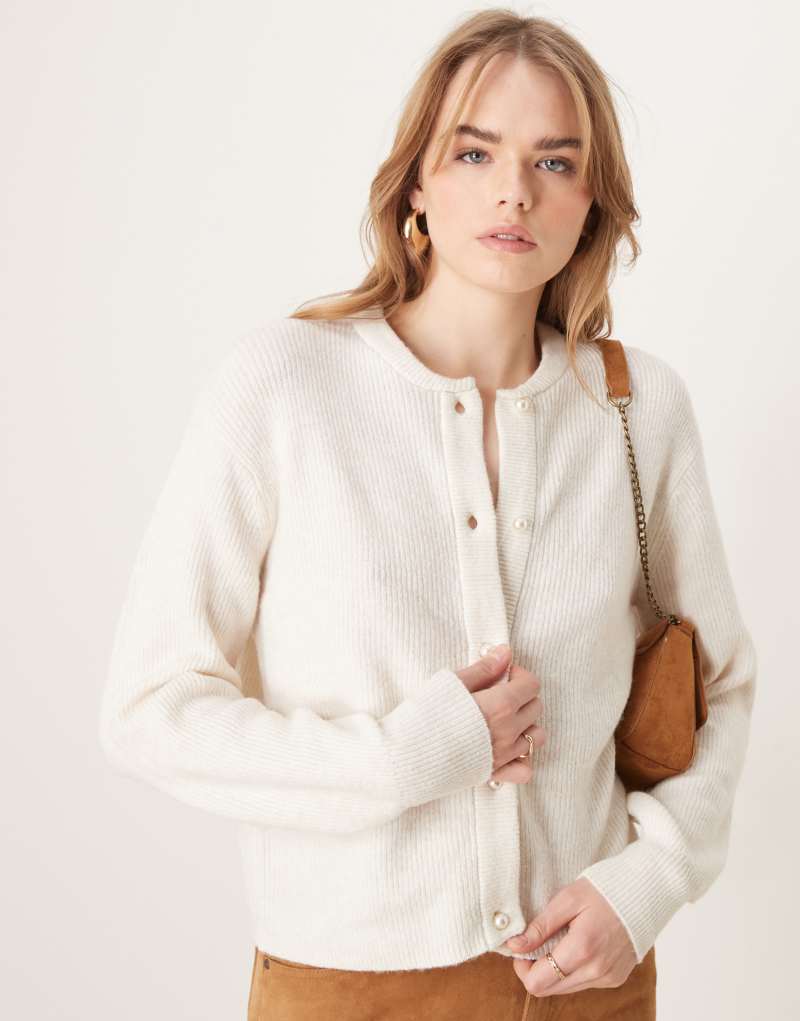 JDY lightweight ribbed cardigan in cream Jdy