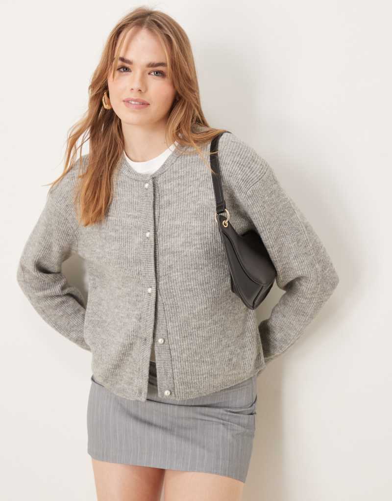 JDY lightweight ribbed cardigan in gray Jdy