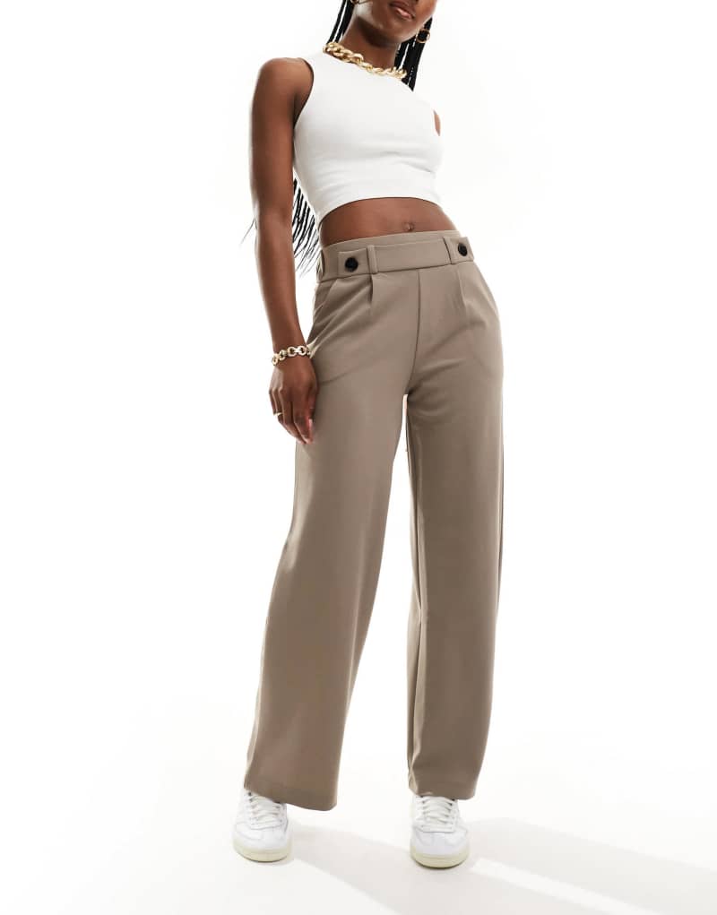 JDY high waist cropped wide fit tailored pants in taupe Jdy