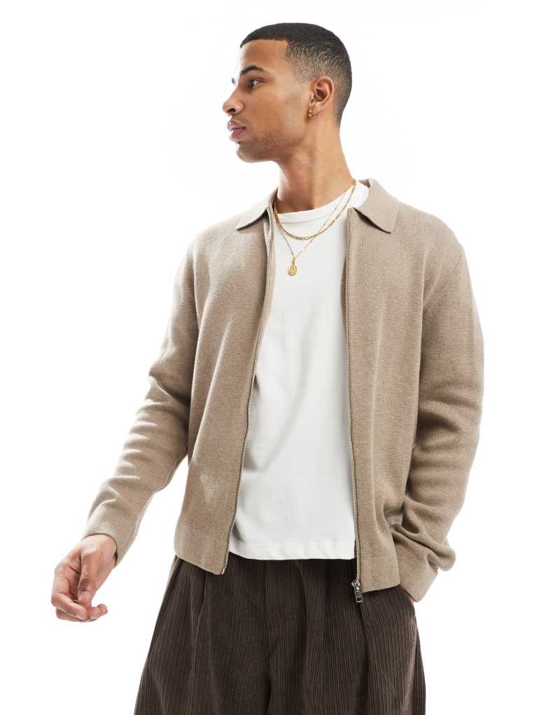 Jack & Jones zip Cardigan with collar in beige Jack & Jones