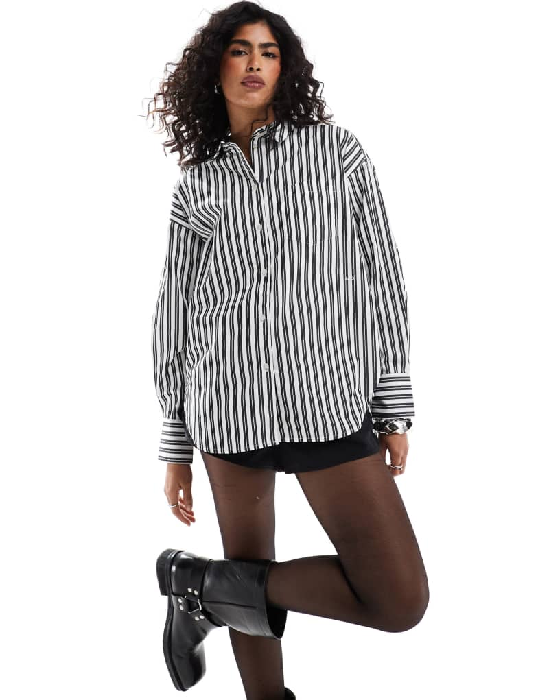 JJXX Jamie oversized shirt in black stripe Jjxx