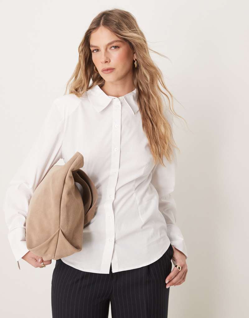 JDY fitted structured shirt in white Jdy