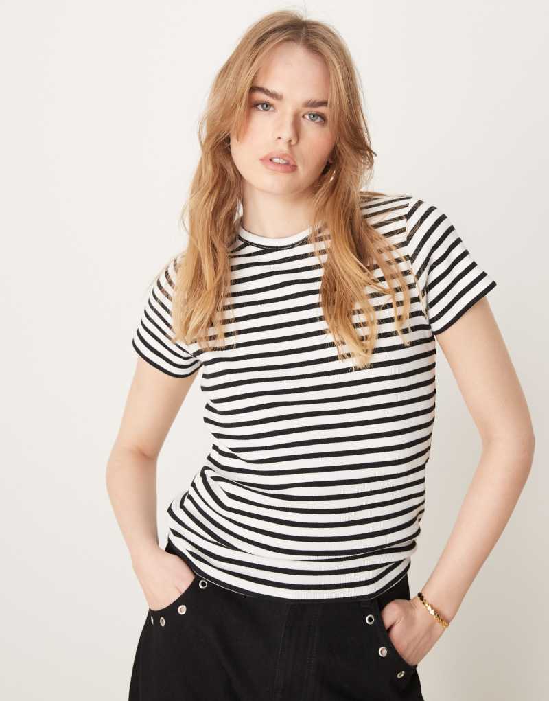 JDY ribbed T-shirt in black and white stripes Jdy