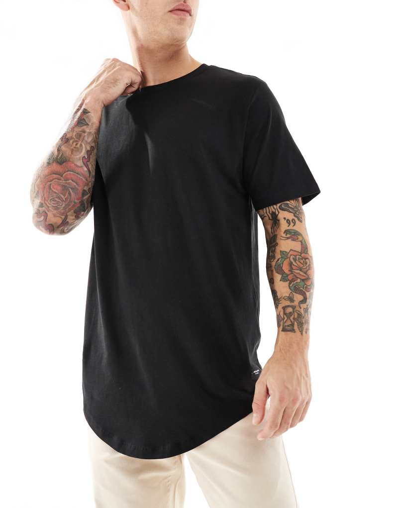 Jack & Jones 3 pack longline curved hem t-shirt in white & black  Jack & Jones