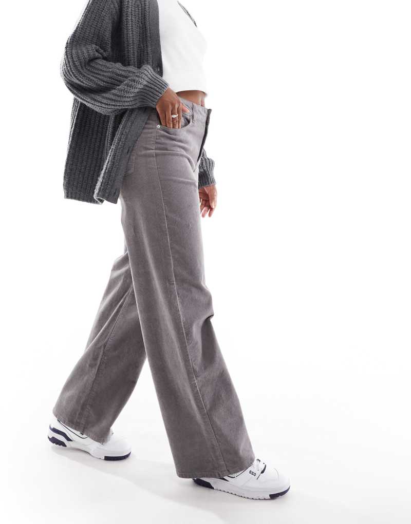 JJXX wide leg cord pants in gray Jjxx