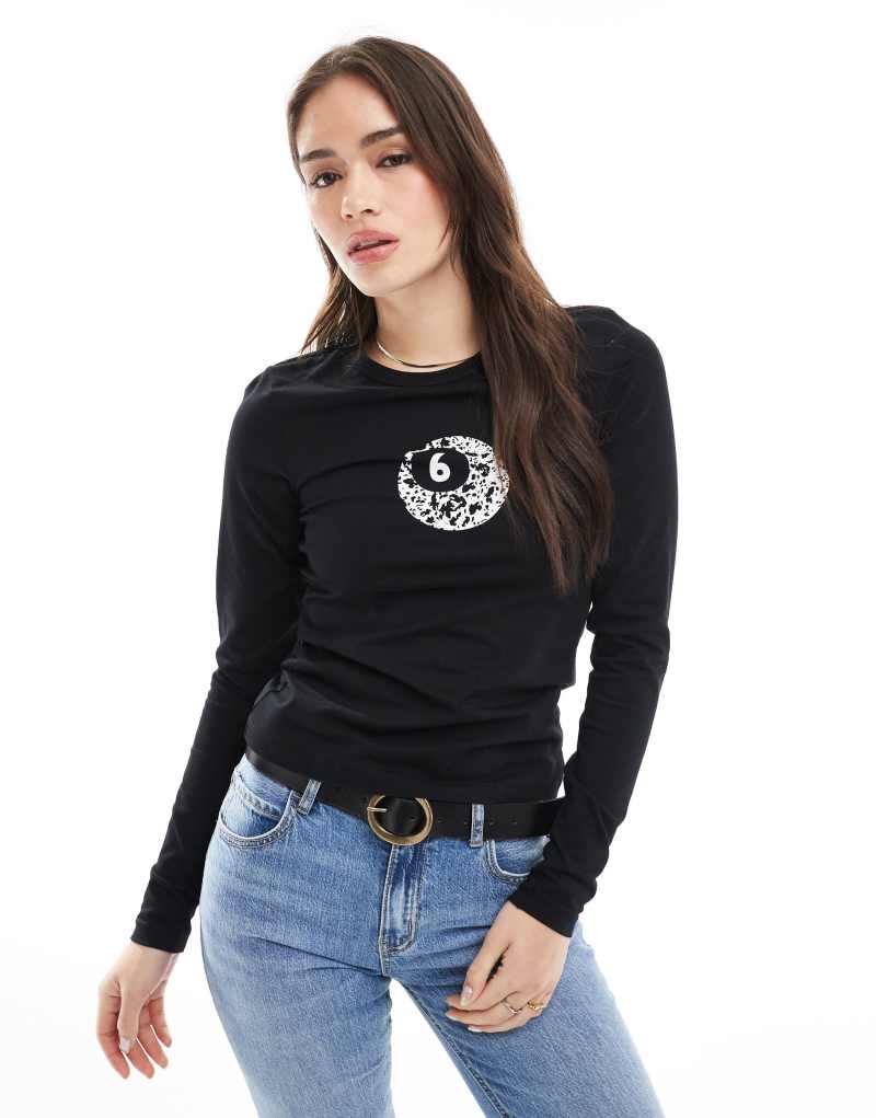 JJXX Gigi long sleeve t-shirt with billiards cow print in black Jjxx