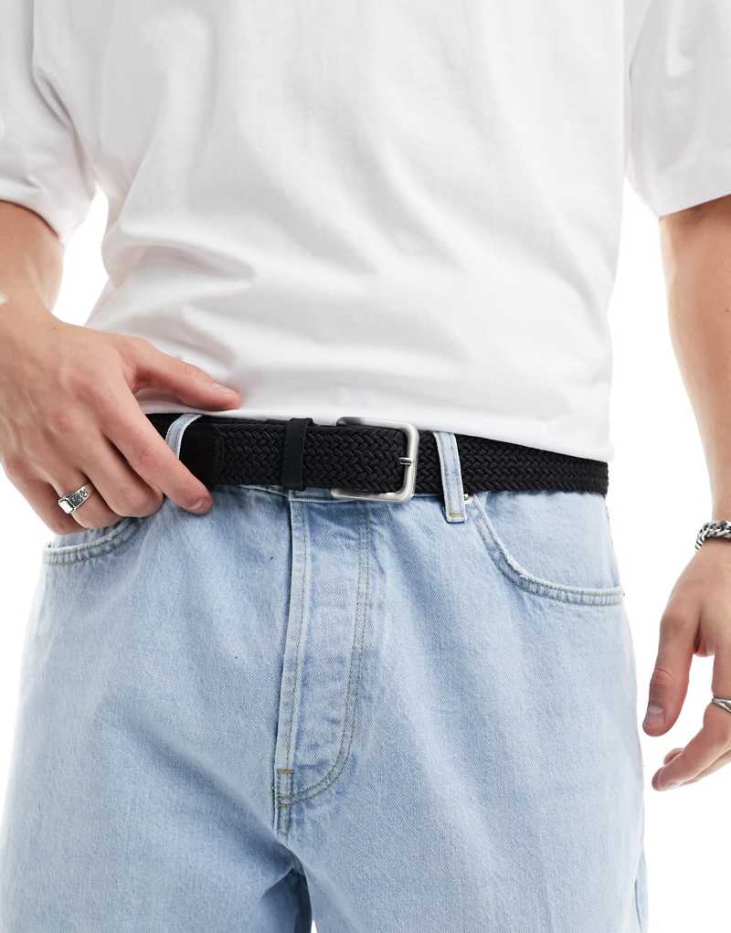 Jack & Jones woven belt with buckle in black Jack & Jones