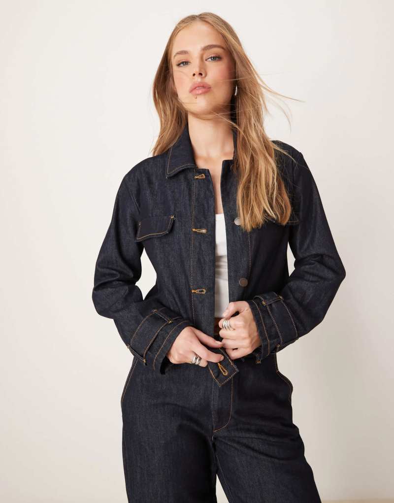 JDY cropped denim jacket in dark blue - part of a set Jdy