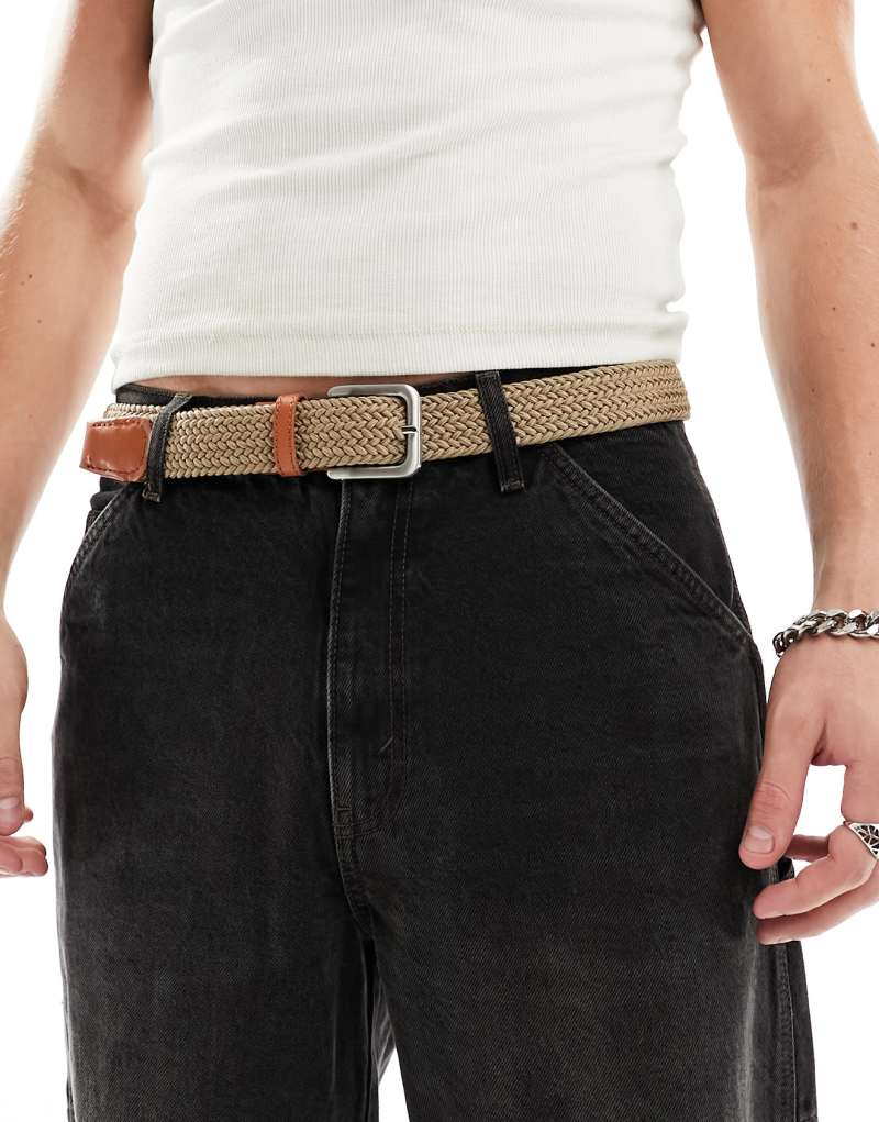 Jack & Jones woven belt with buckle in tan Jack & Jones