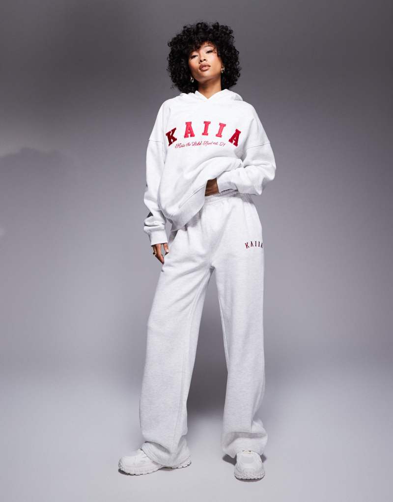 Kaiia embroidered logo oversized hoodie in light gray heather and red - part of a set Kaiia