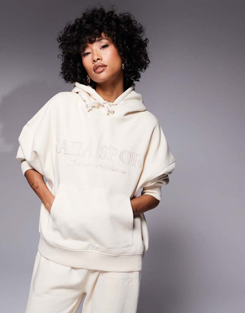 Kaiia Sport embroidered logo oversized hoodie in cream - part of a set Kaiia