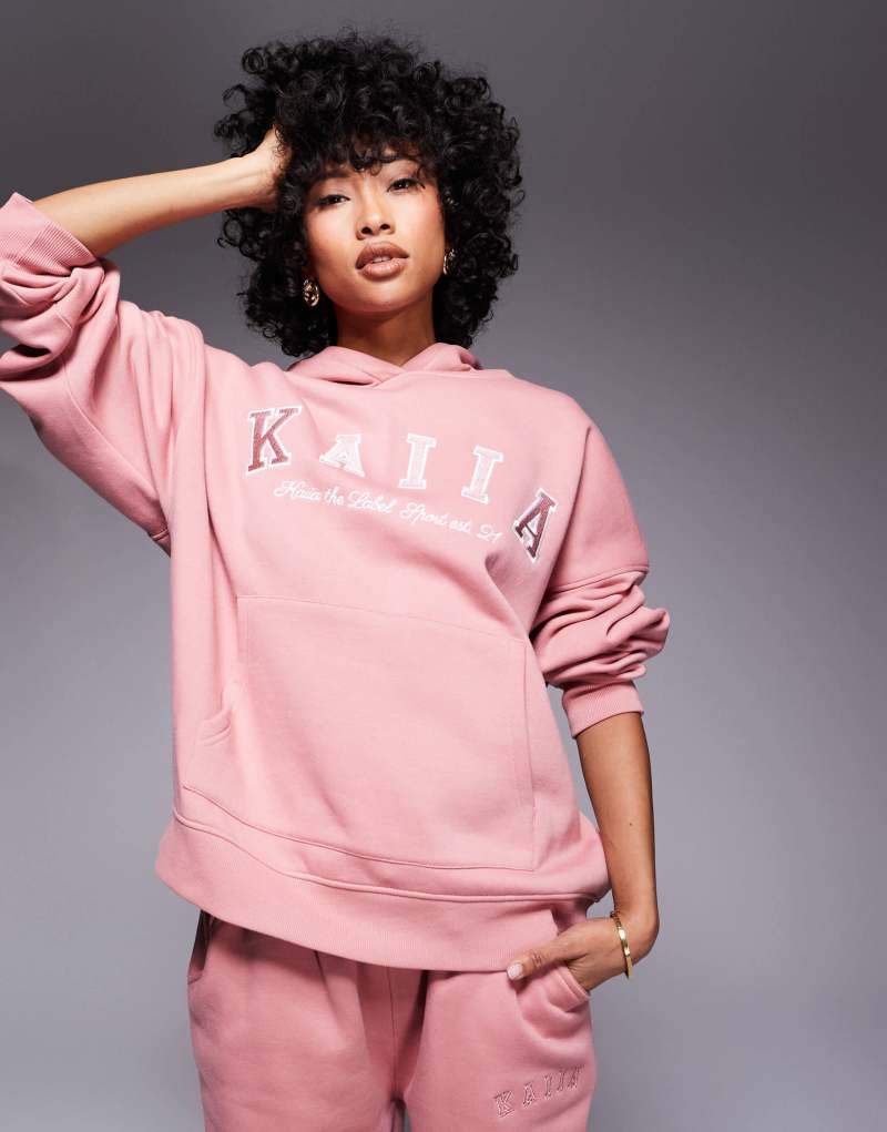 Kaiia embroidered logo oversized hoodie in pink - part of a set Kaiia