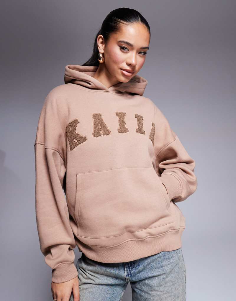 Kaiia boucle logo oversized hoodie in espresso - part of a set Kaiia