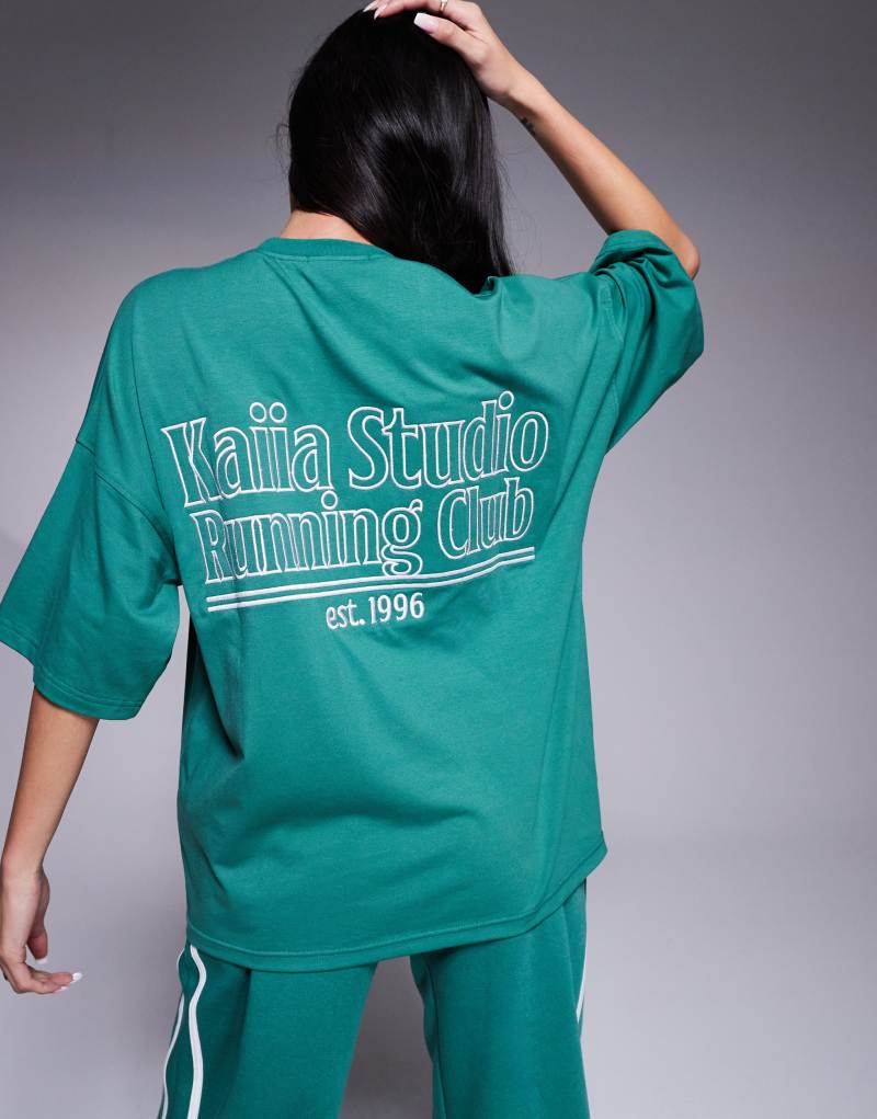 Kaiia Studio embroidered logo running club t-shirt in green - part of a set Kaiia