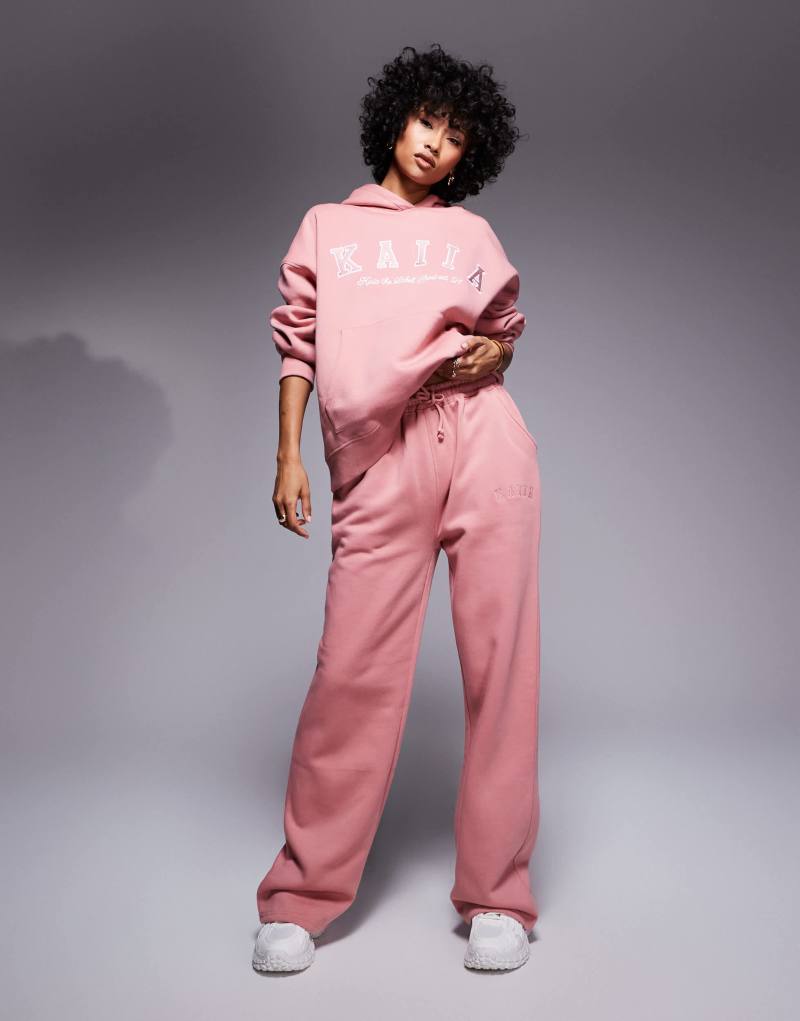 Kaiia embroidered logo wide leg sweatpants in pink - part of a set Kaiia