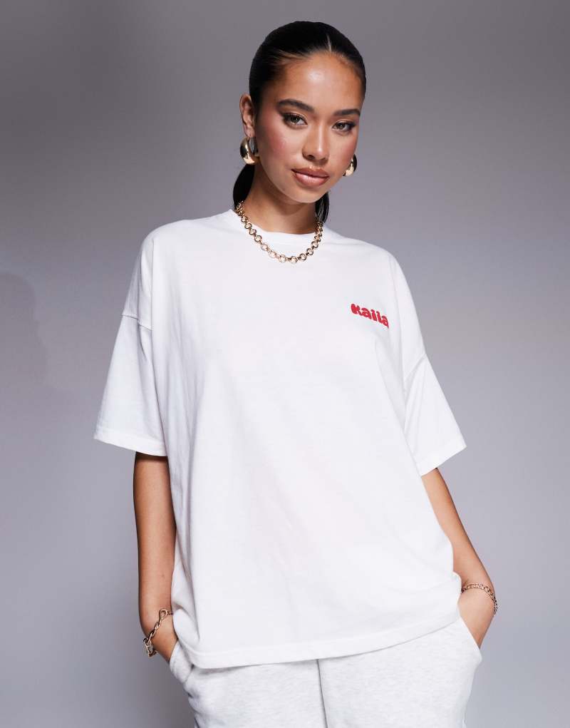 Kaiia Studio bubble logo back print oversized t-shirt in white and red Kaiia