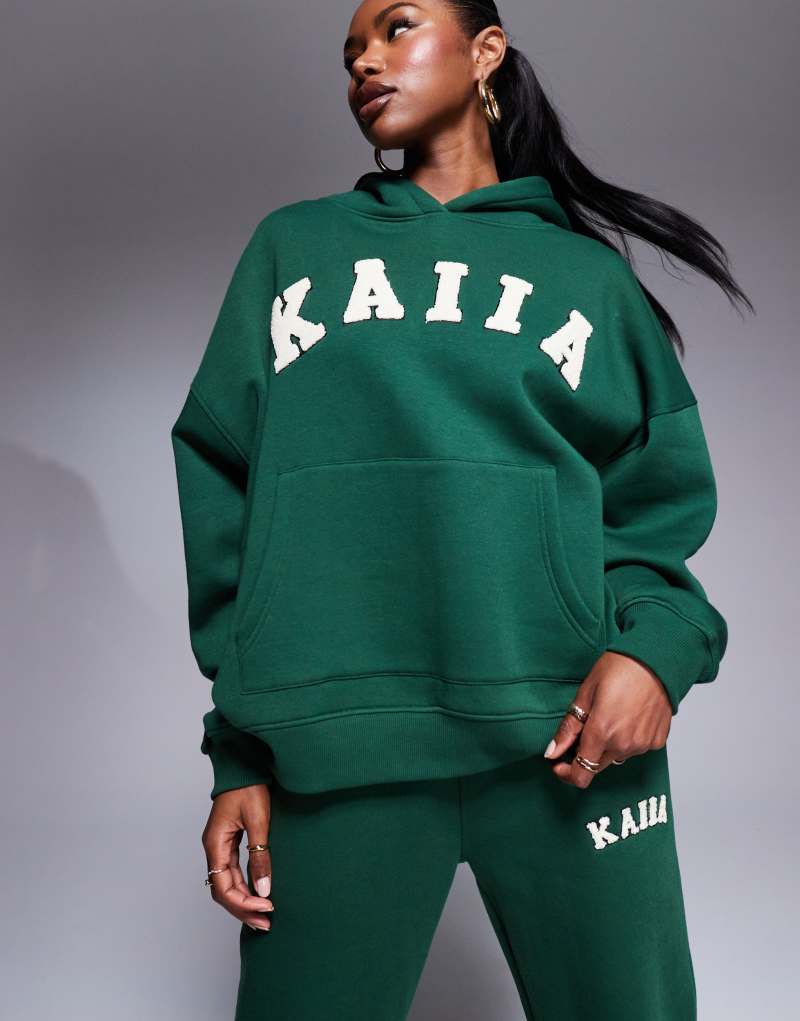 Kaiia borg logo oversized hoodie in forest green - part of a set Kaiia