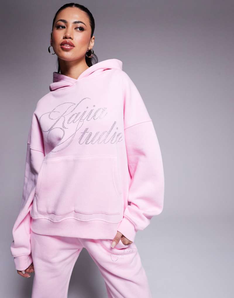 Kaiia Studio diamante oversized hoodie in pink - part of a set Kaiia