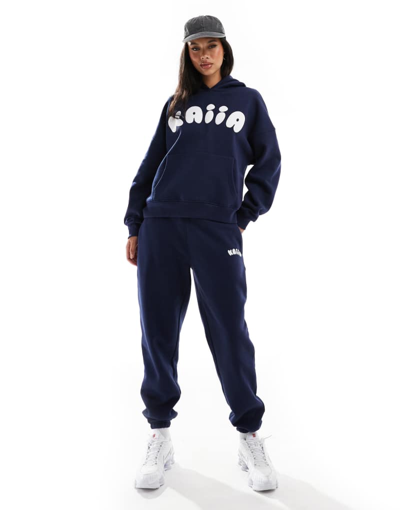 Kaiia bubble logo cuffed leg sweatpants in navy - part of a set Kaiia