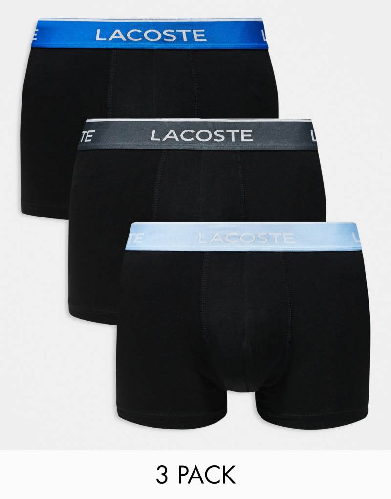 Lacoste pack of 3 contrast waistband boxer briefs in black  Lacoste