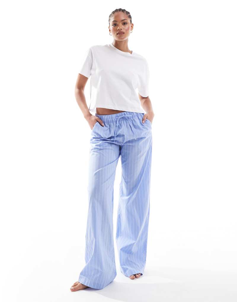 Lindex Tall cotton pants with drawstring waist in blue stripe Lindex