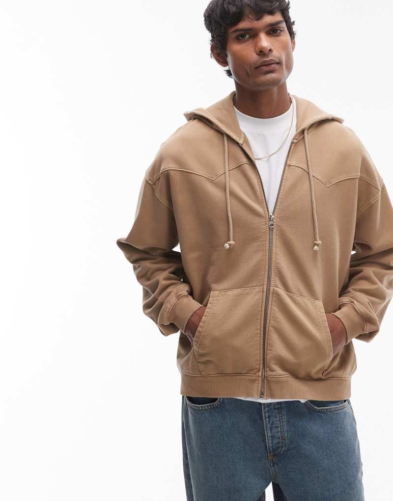 Levi's Lowell Western french terry full zip hoodie in beige Levi's®