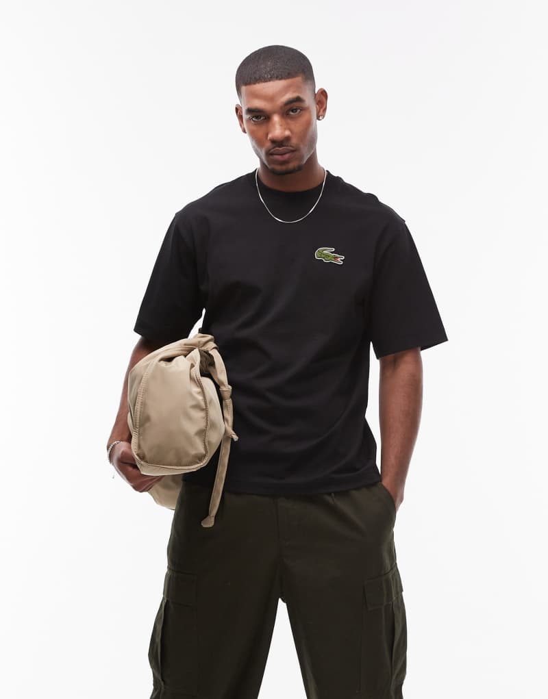 Lacoste oversized t-shirt in black with large logo embroidery Lacoste