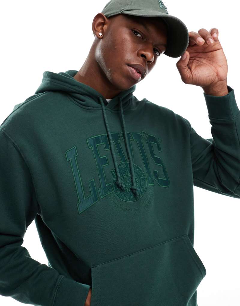 Levi's varsity applique tonal logo relaxed fit hoodie in dark green Levi's®