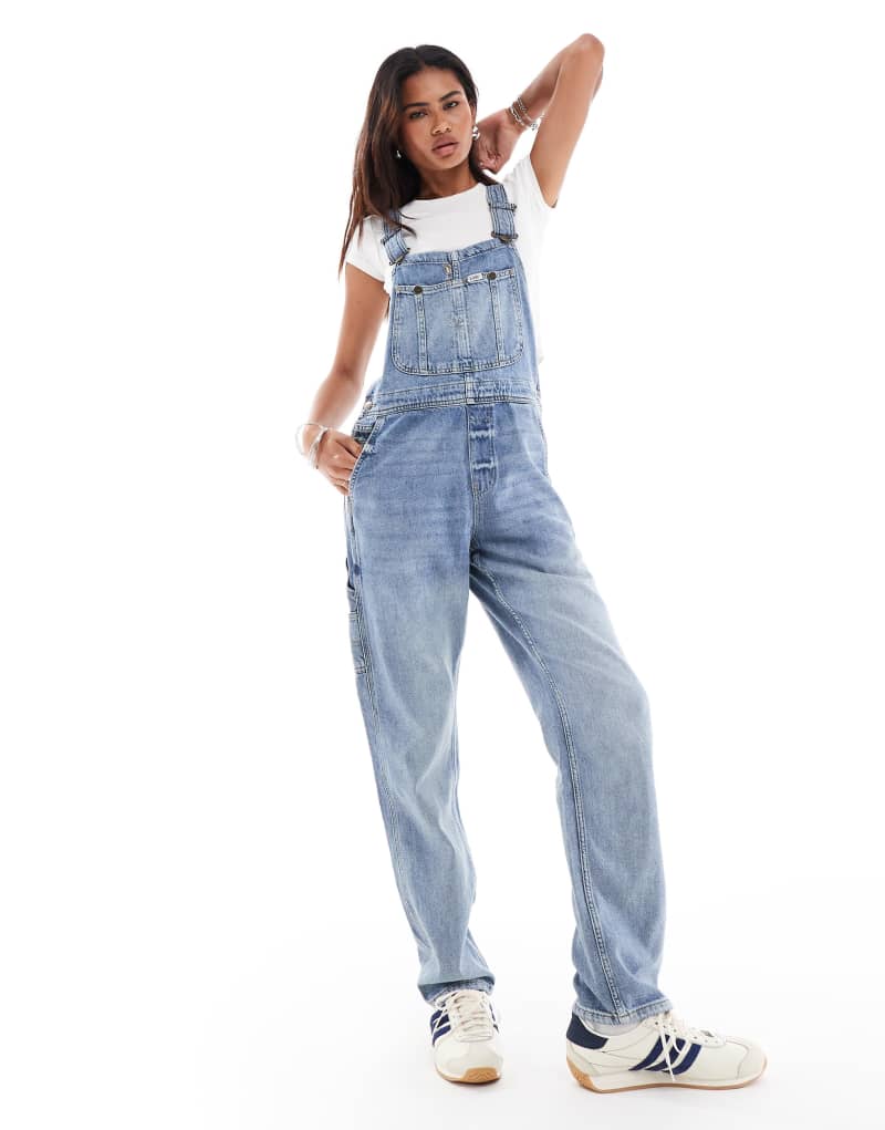 Lee workwear straight fit denim overalls in light wash blue Lee